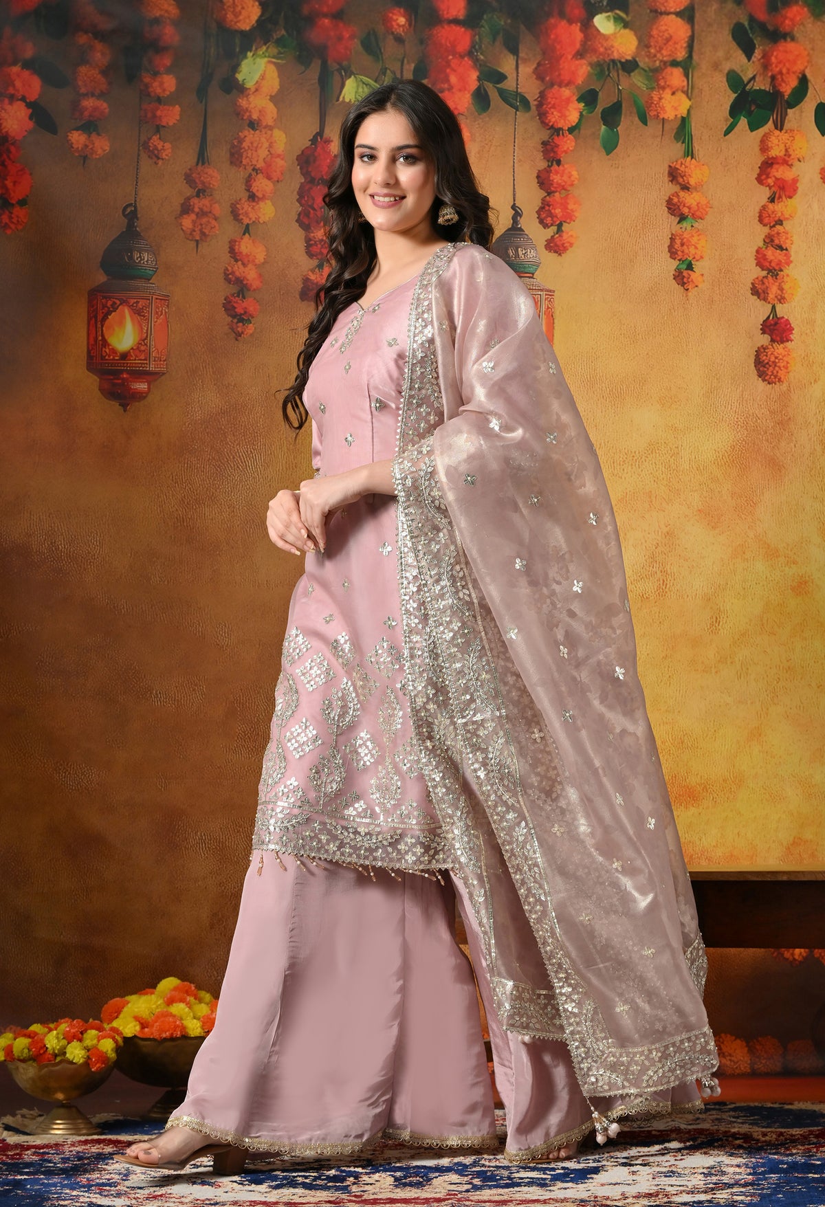 Blush Pink Gotta Sharara Set