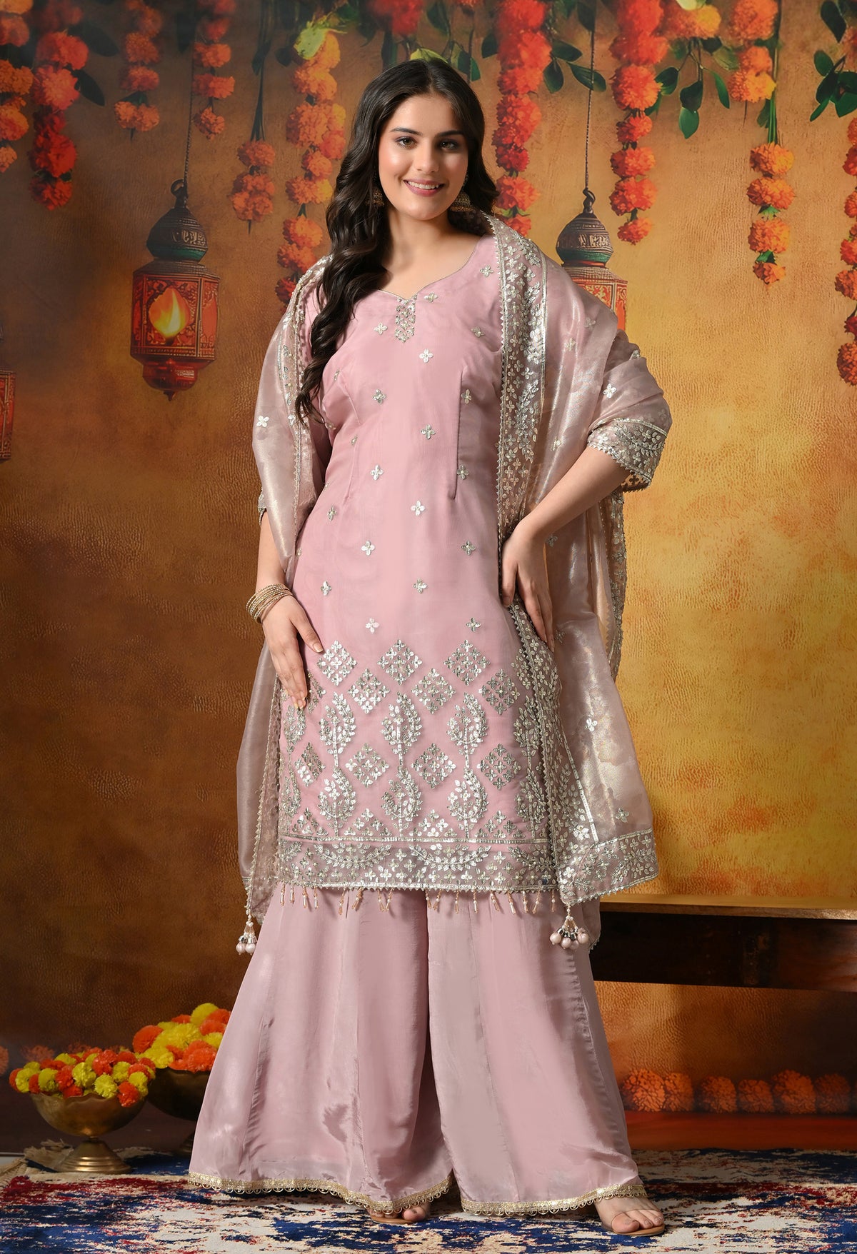 Blush Pink Gotta Sharara Set