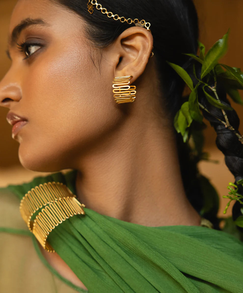 Golden Spiral Meadow Earrings