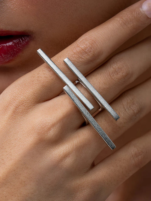 Silver Layered Line Ring