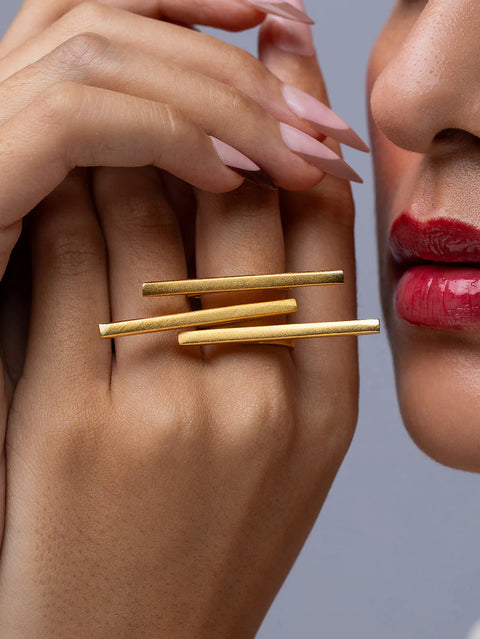 Golden Layered Line Ring