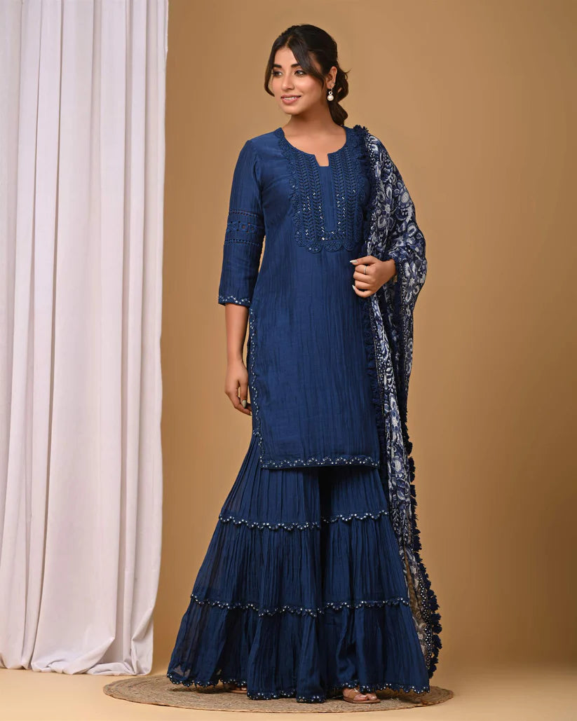 Navy Gharara Set