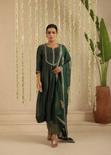 Bottle Green Sequin Work Suit Set