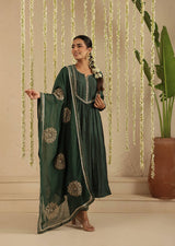 Bottle Green Sequin Work Suit Set