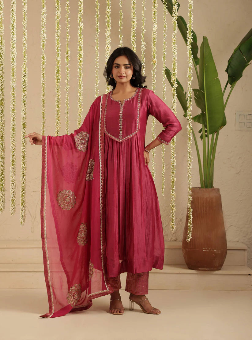 Deep Magenta Sequin Work Suit Set