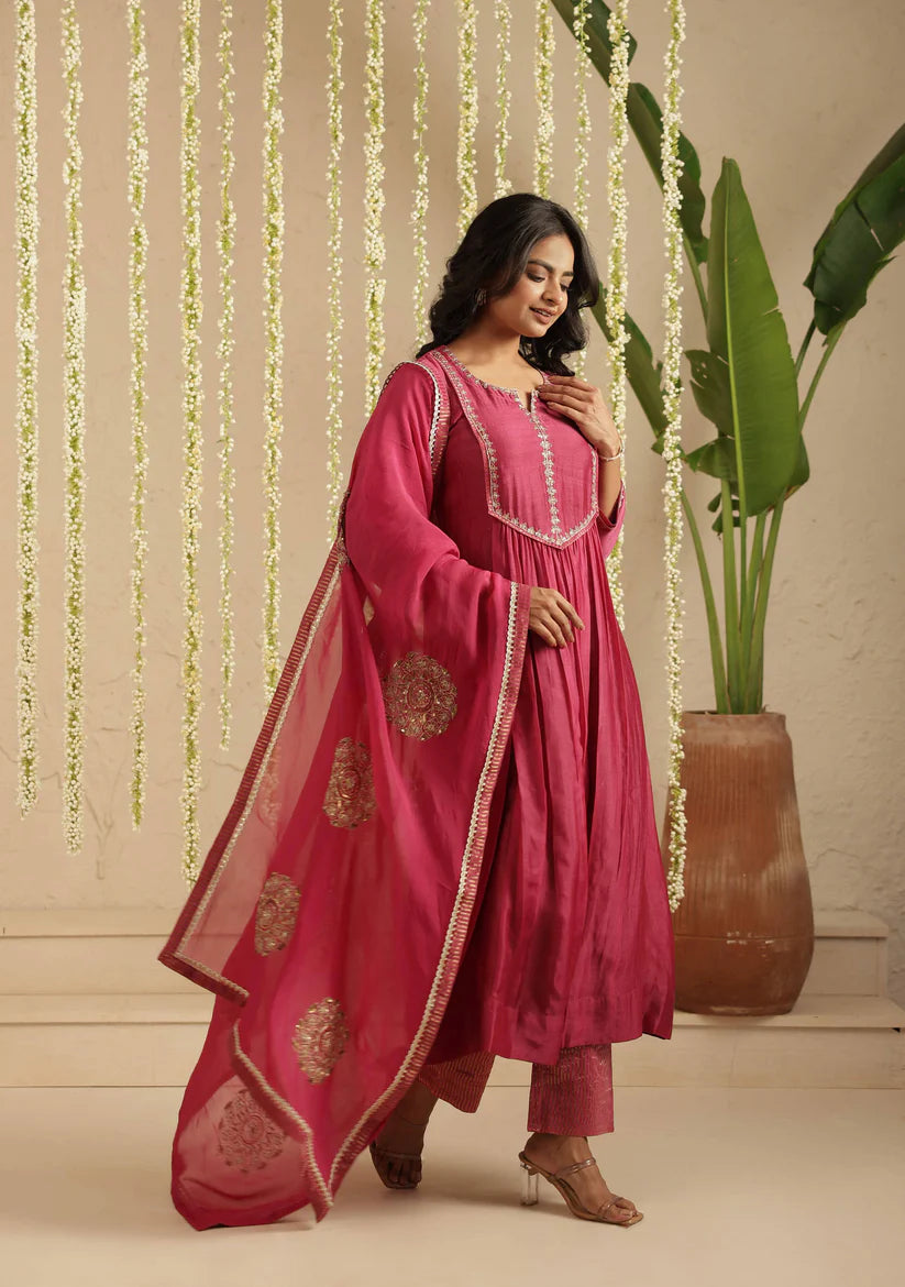 Deep Magenta Sequin Work Suit Set