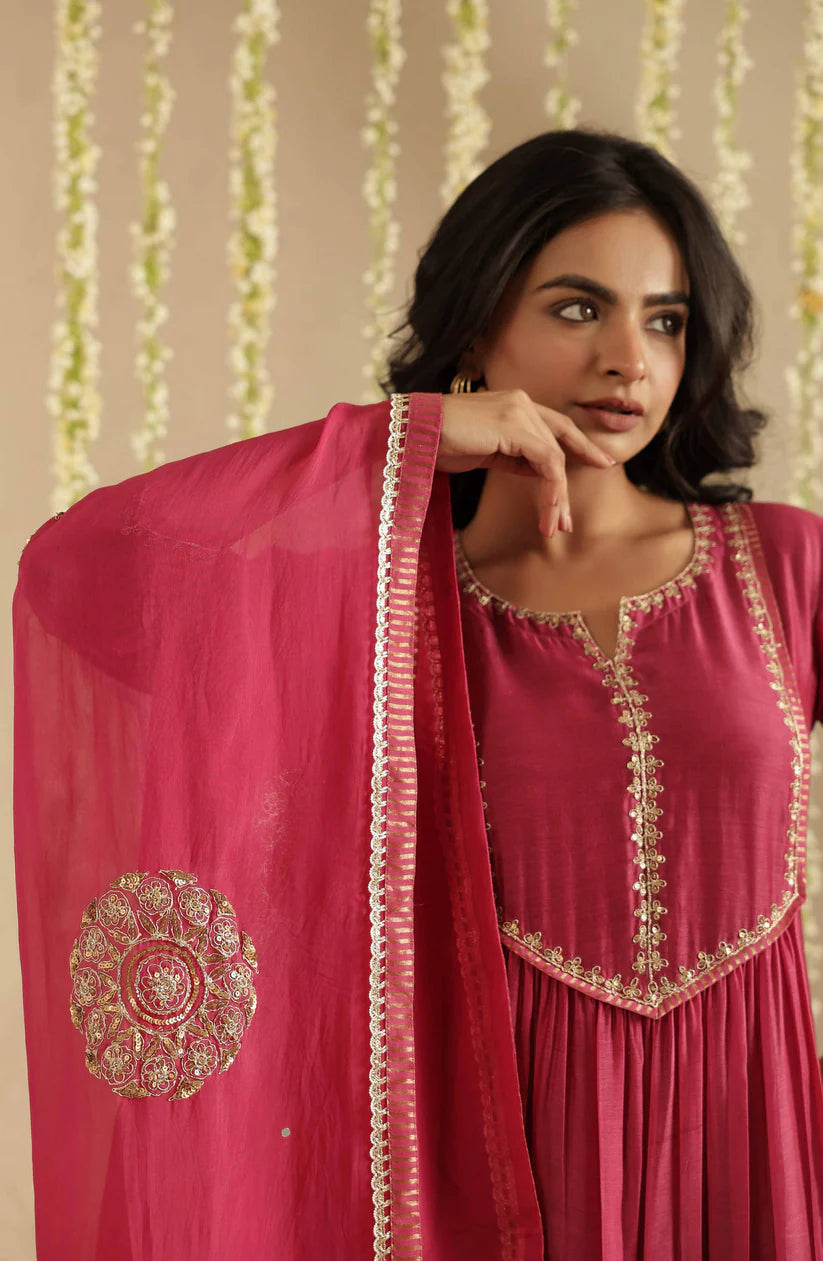 Deep Magenta Sequin Work Suit Set
