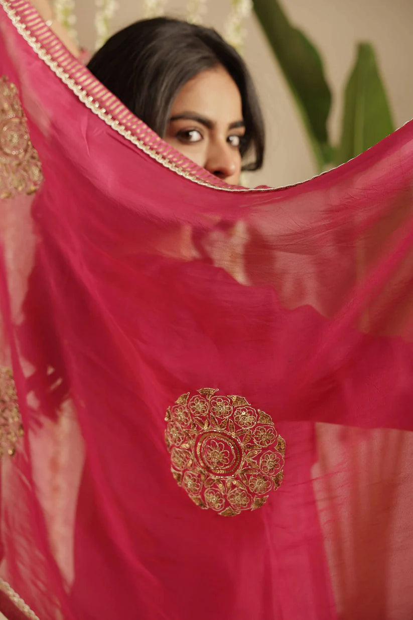 Deep Magenta Sequin Work Suit Set