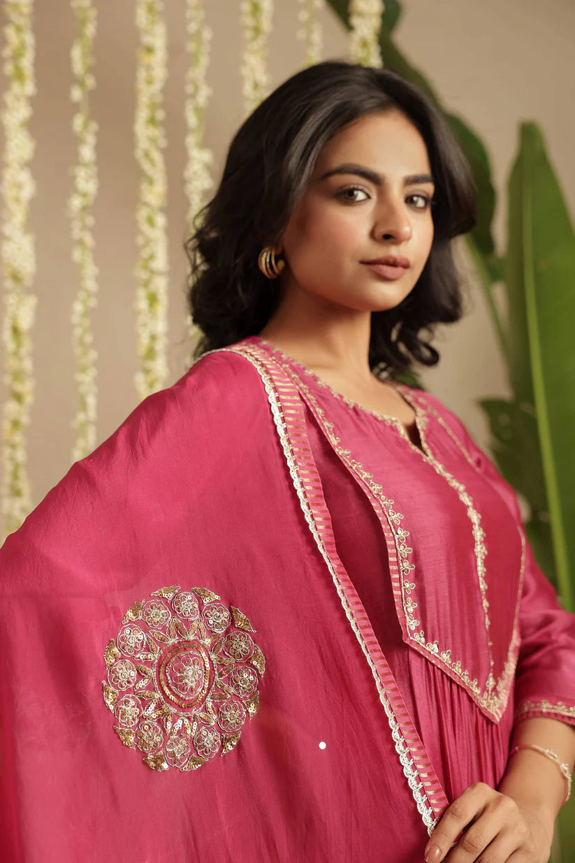 Deep Magenta Sequin Work Suit Set