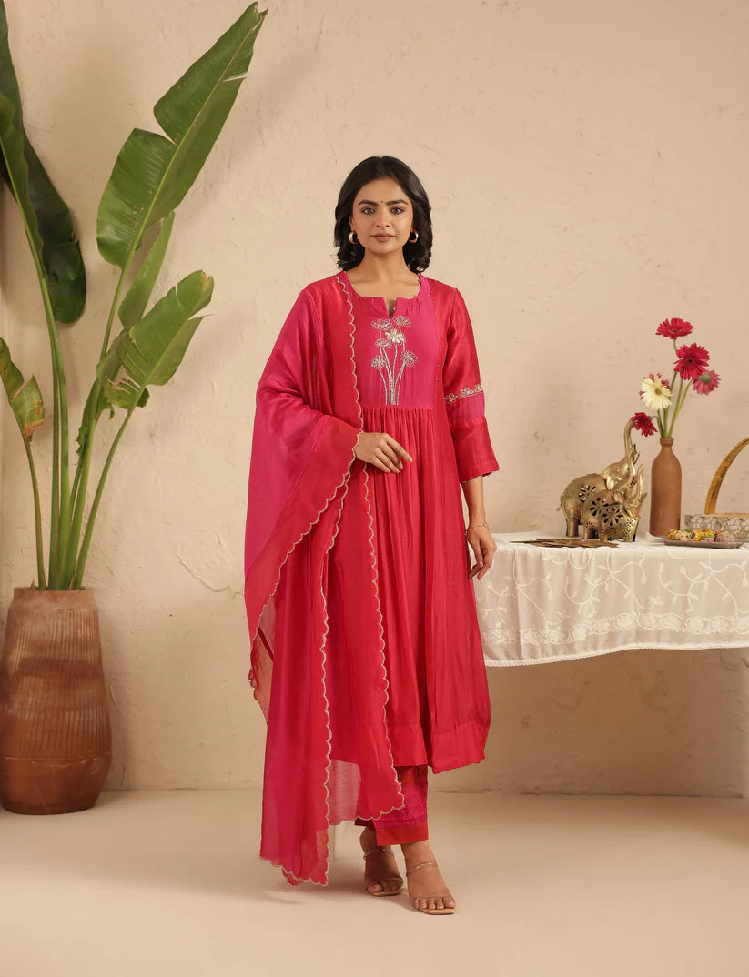 Red Suit Set with Sleeve Detailing