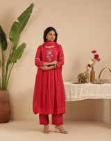 Red Suit Set with Sleeve Detailing