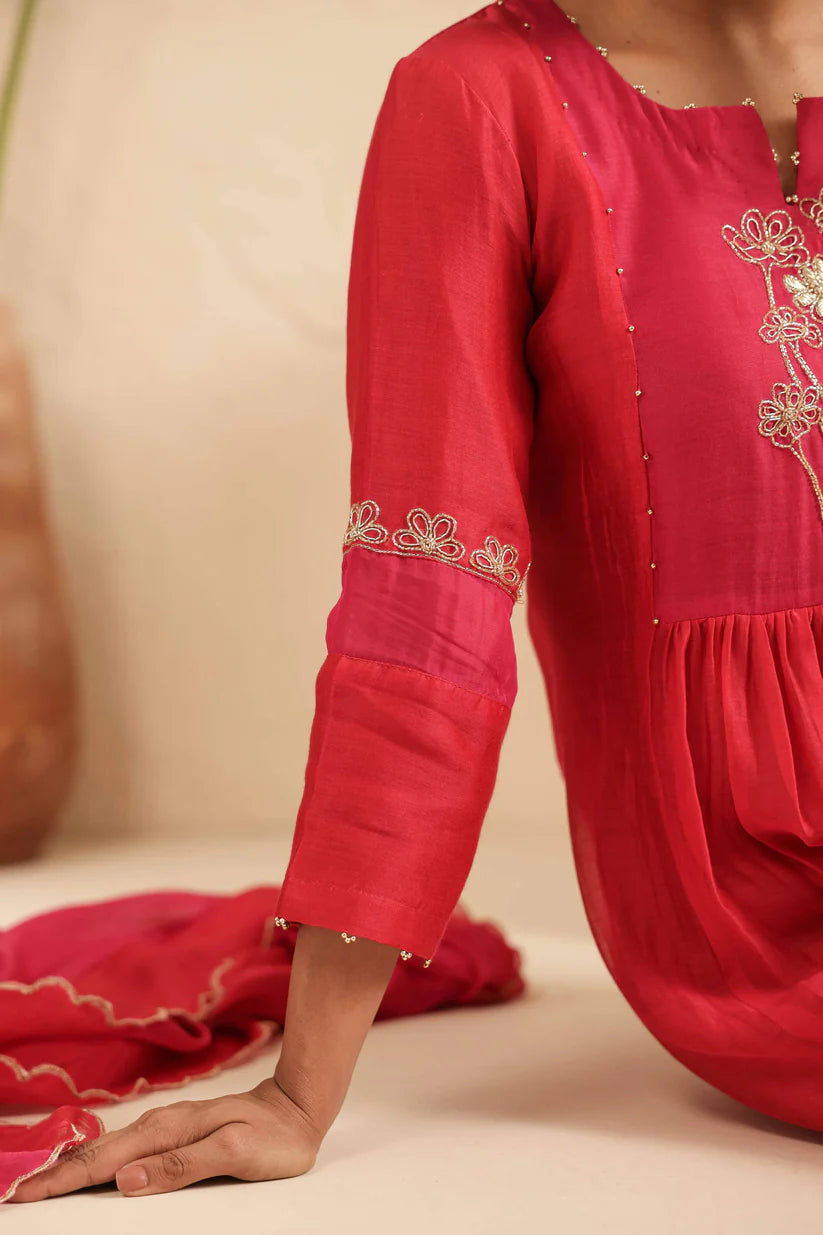 Red Suit Set with Sleeve Detailing