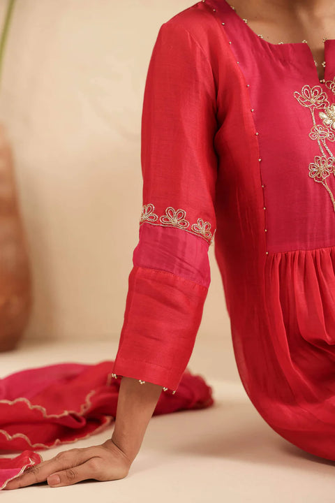 Red Suit Set with Sleeve Detailing