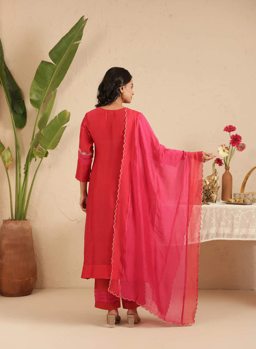 Red Suit Set with Sleeve Detailing