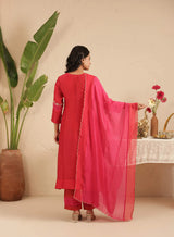 Red Suit Set with Sleeve Detailing