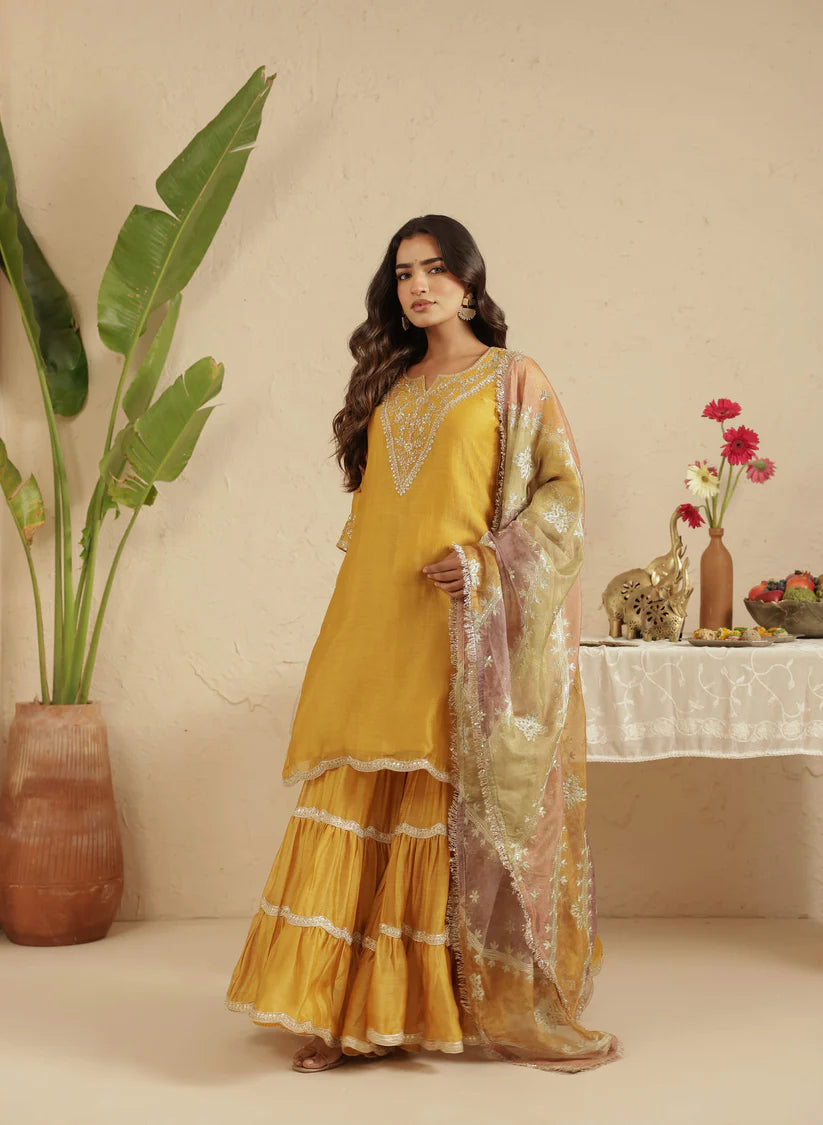 Dull Gold Gharara Set