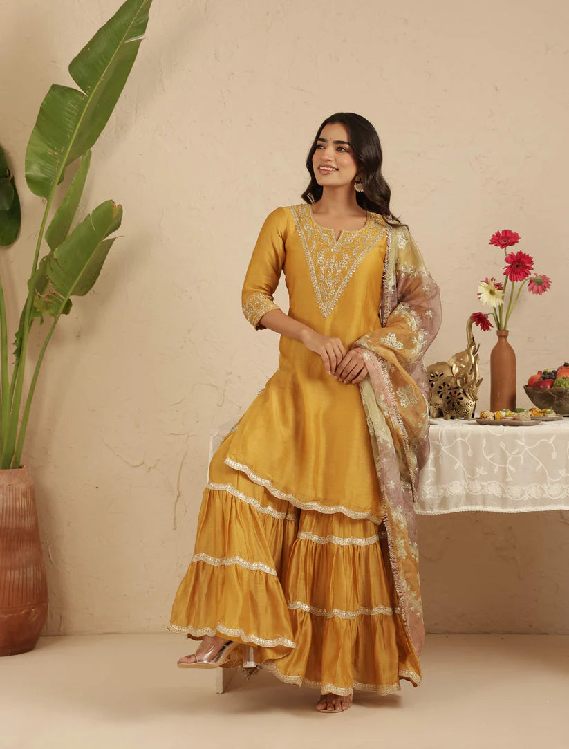 Dull Gold Gharara Set