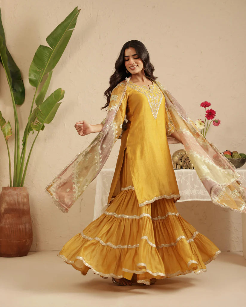Dull Gold Gharara Set