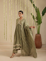 Bottle Green Anarkali with Organza Dupatta