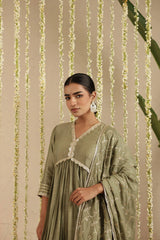 Bottle Green Anarkali with Organza Dupatta
