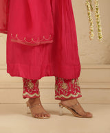 Hot Pink Top and Bottom Hand Embroidered Suit Set