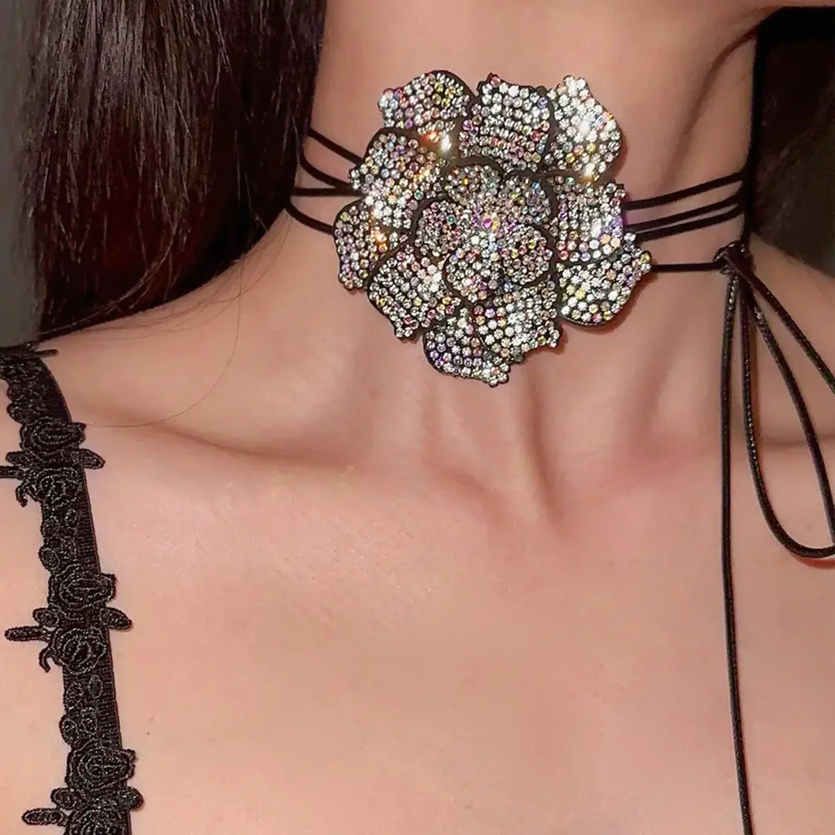 Lux Bling Flower Choker