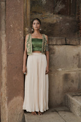 Green Silk Hand Embroidered Jacket And Plazzo Set