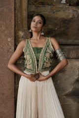 Green Silk Hand Embroidered Jacket And Plazzo Set
