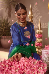 Blue Chanderi Anarkali 3-Piece Set