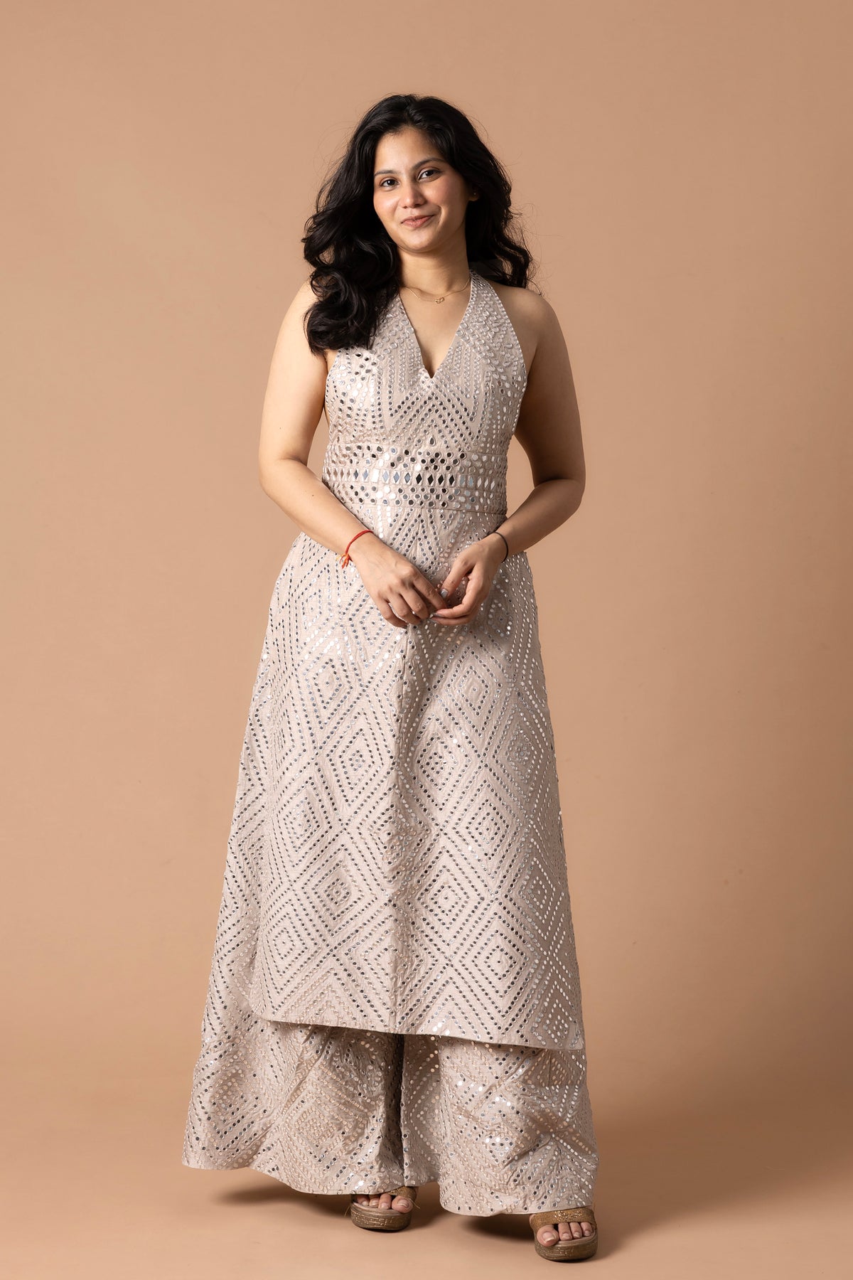 Halterneck Mirror Work Kurta & Palazzo Set