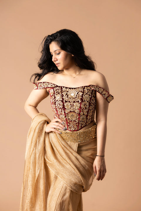 Raw Silk Lehenga And Blouse Paired With Tissue Dupatta