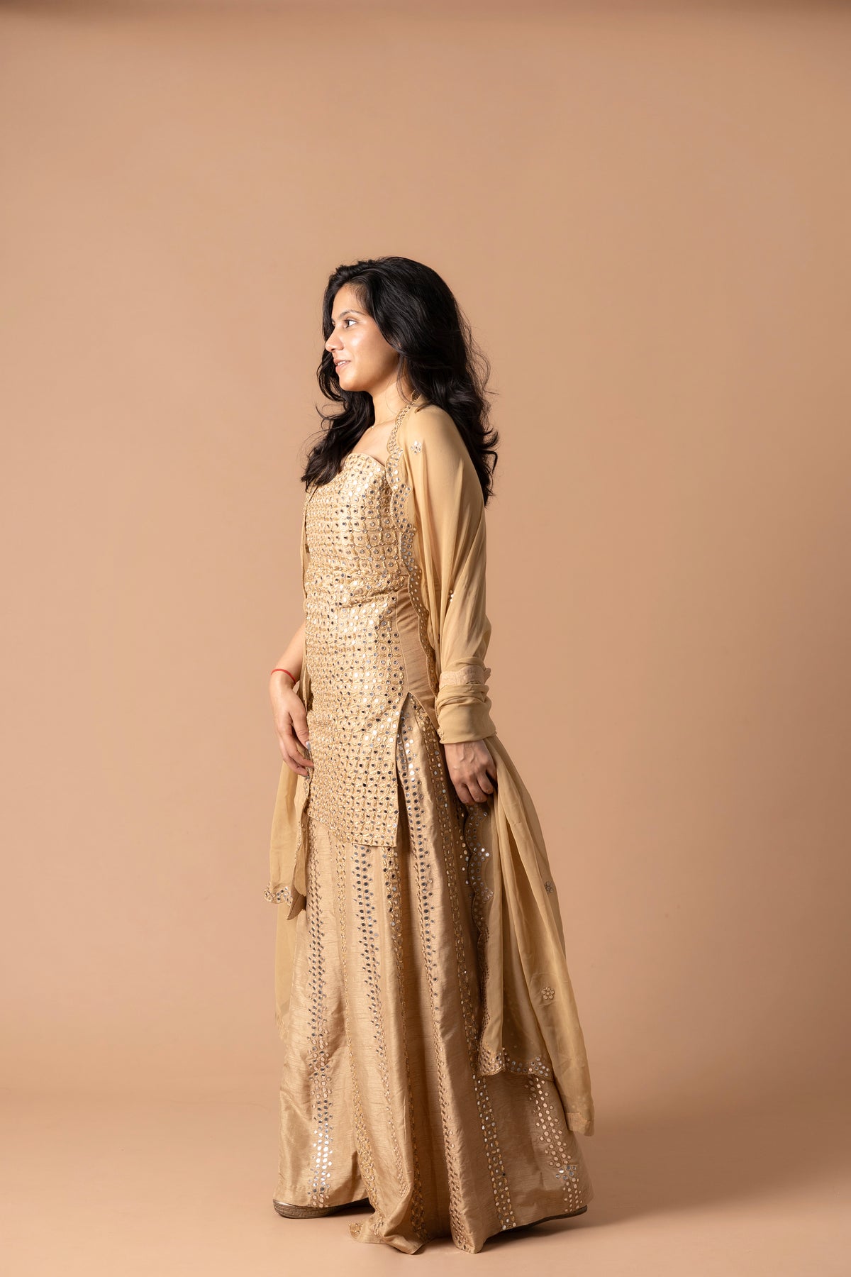 Corset-Style Tube Kurta With Raw Silk Gharara & Dupatta