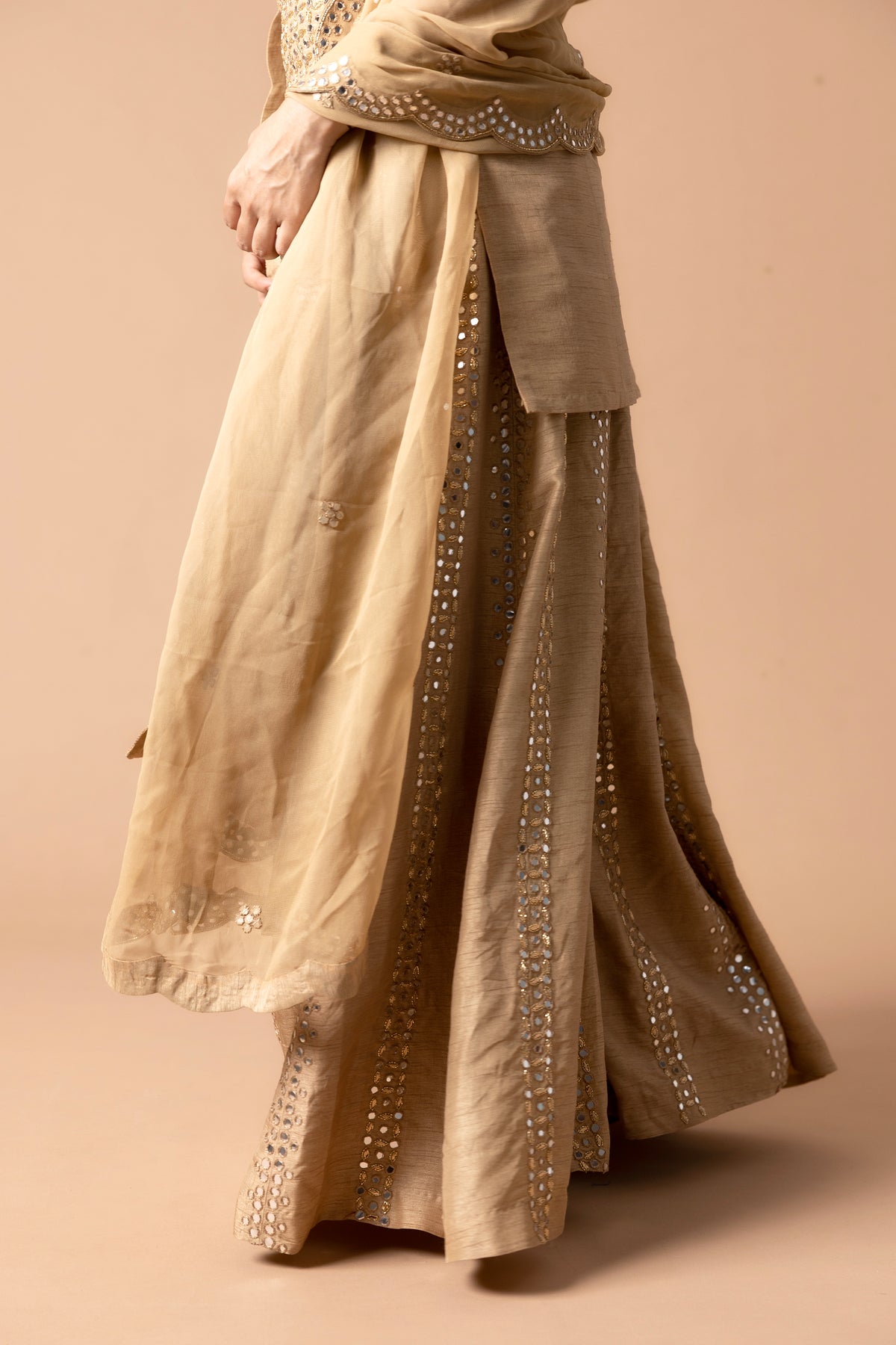 Corset-Style Tube Kurta With Raw Silk Gharara & Dupatta