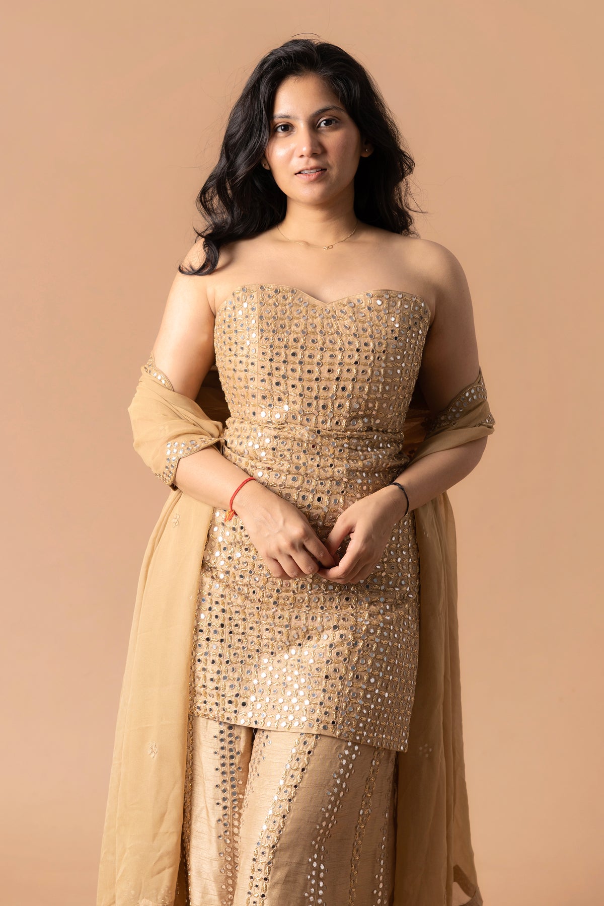 Corset-Style Tube Kurta With Raw Silk Gharara & Dupatta