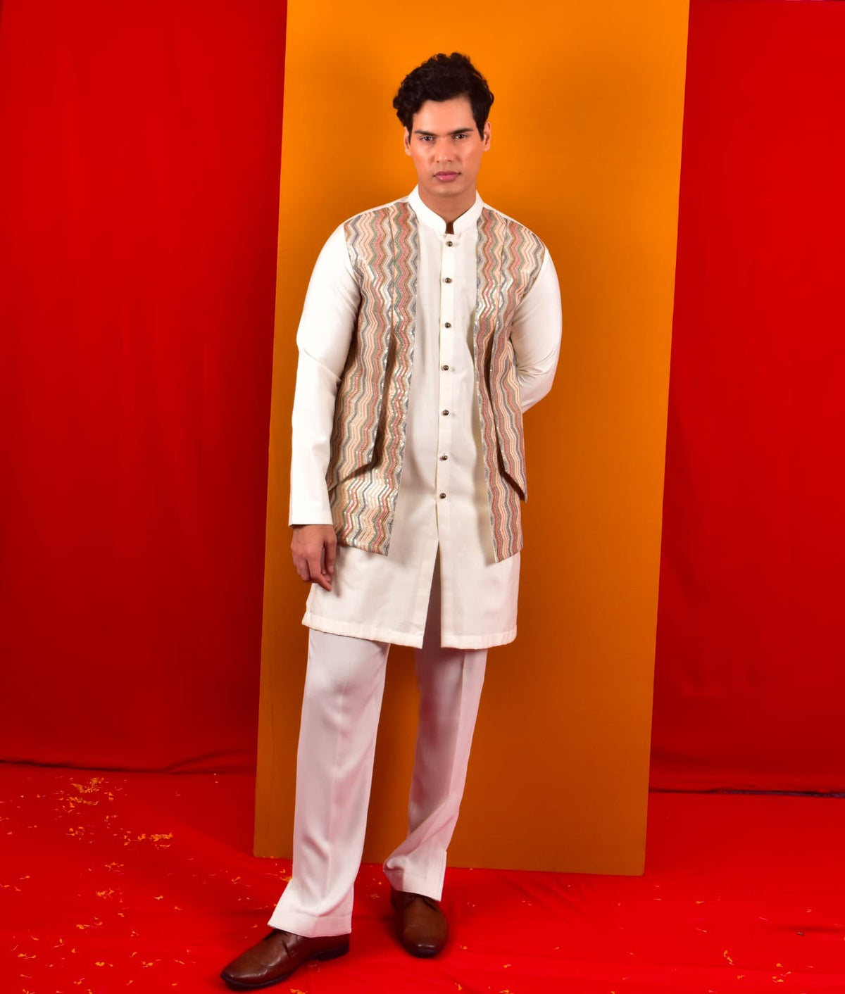 Beige Multicolour Layered Kurta