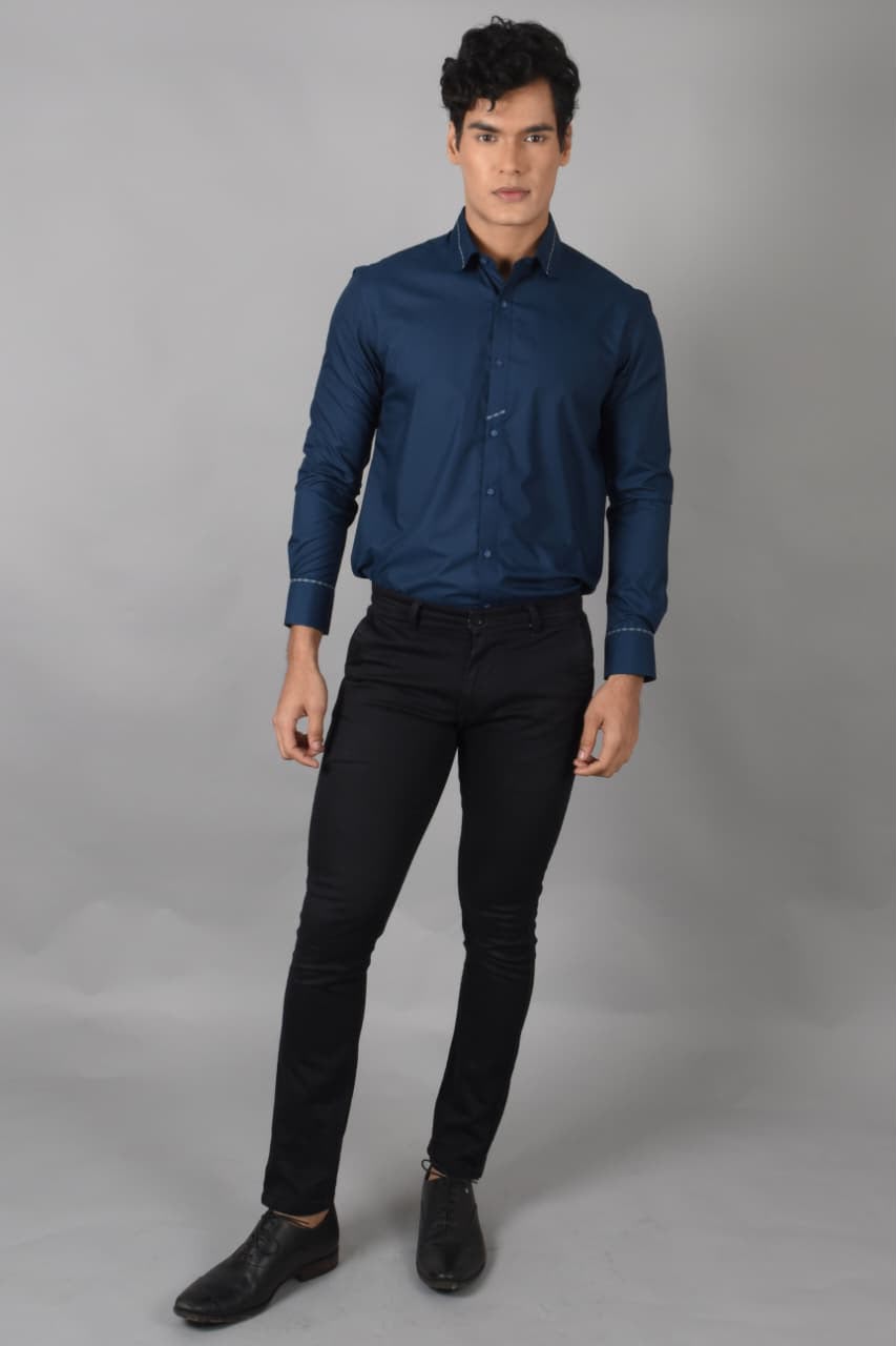 Blue Shirt with Trim Detail