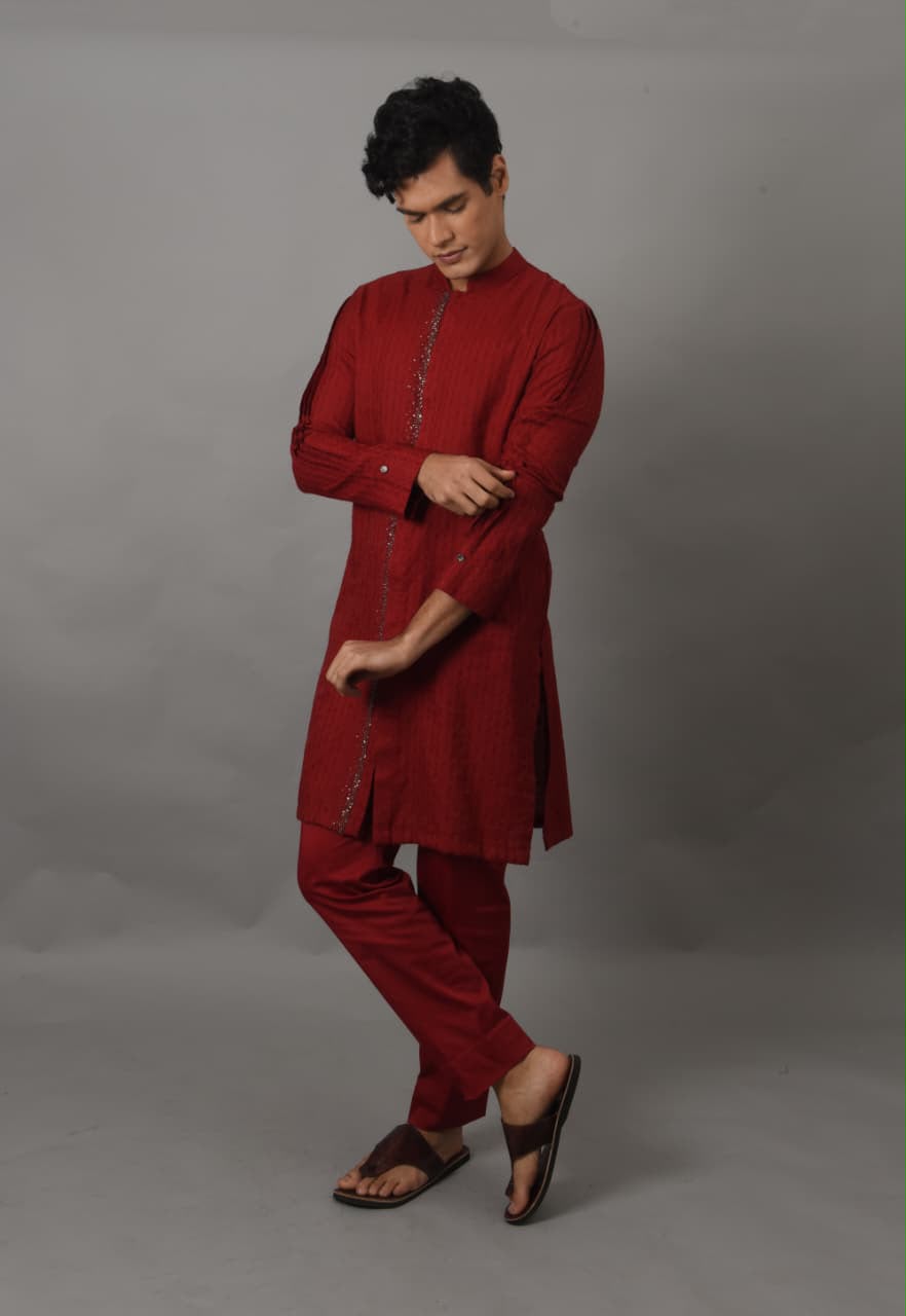 Red Embroidered Kurta