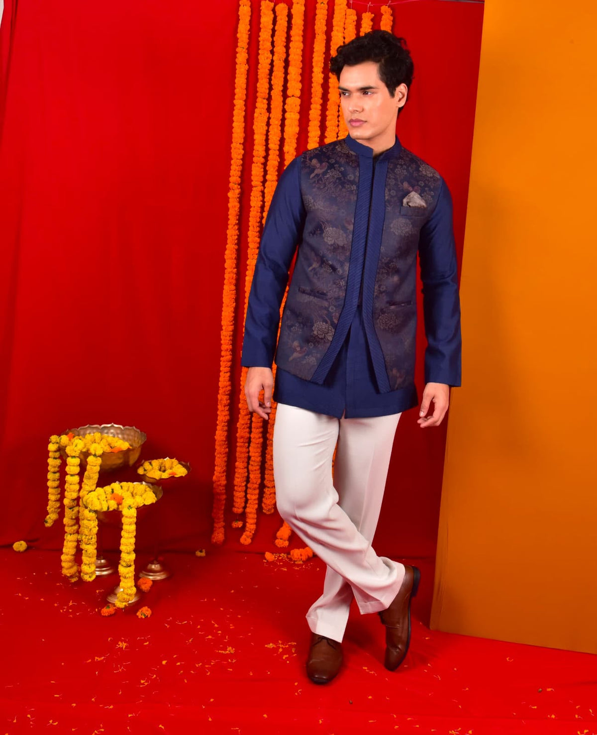 Blue Jacket Set with Pintuck Detail