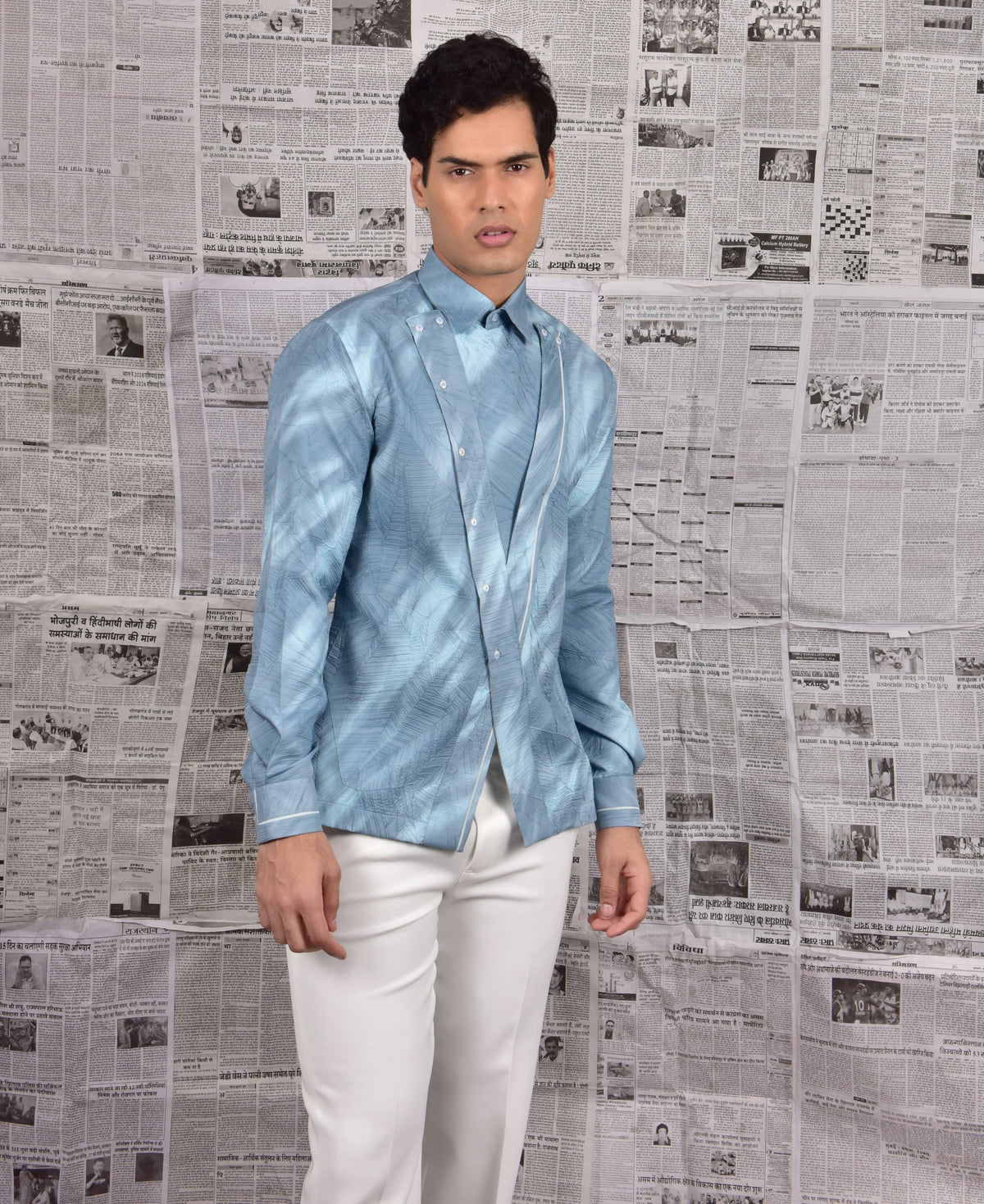 Blue Shaded Embossed Shirt
