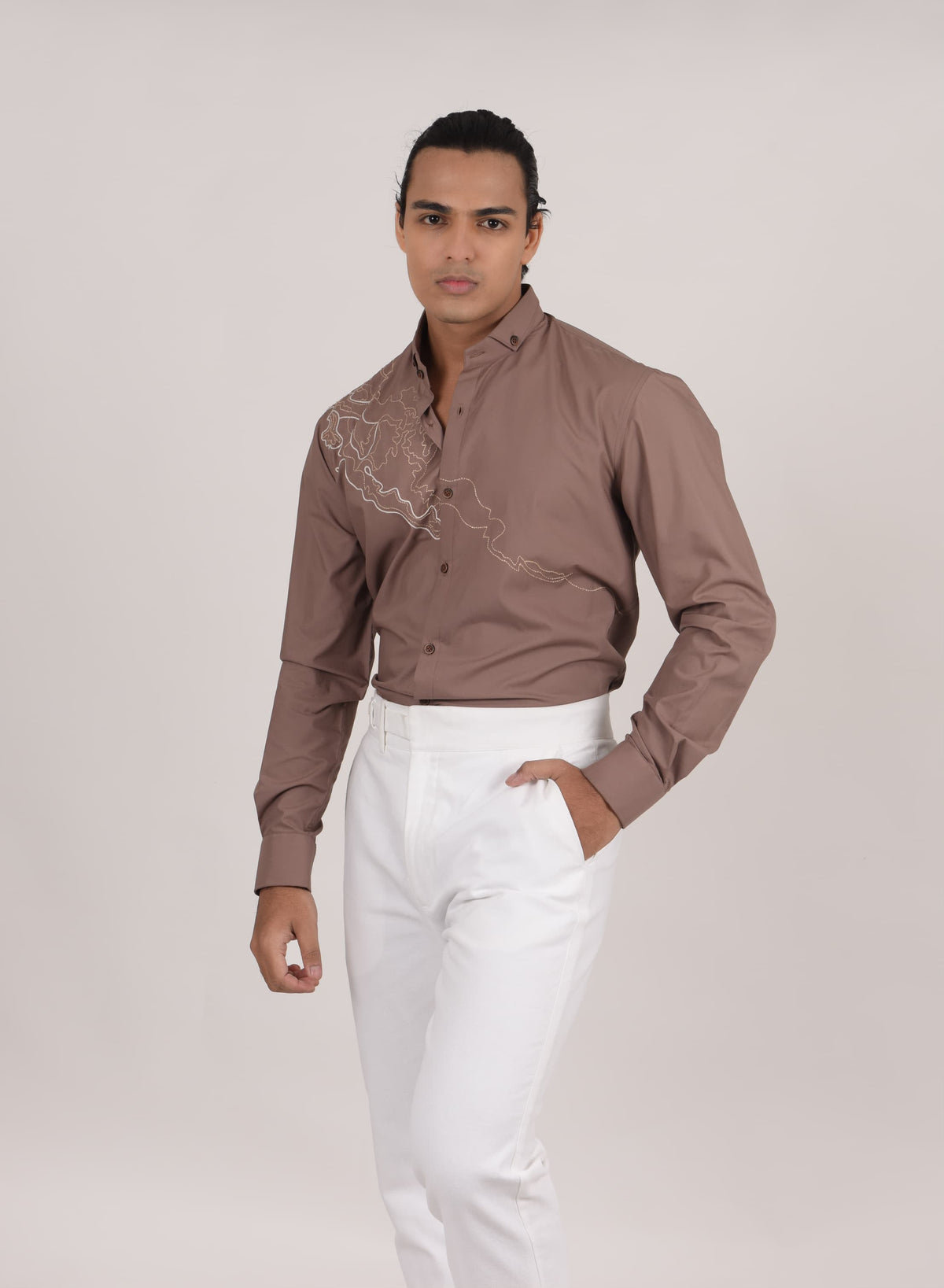 Brown Shirt with Abstract Embroidery