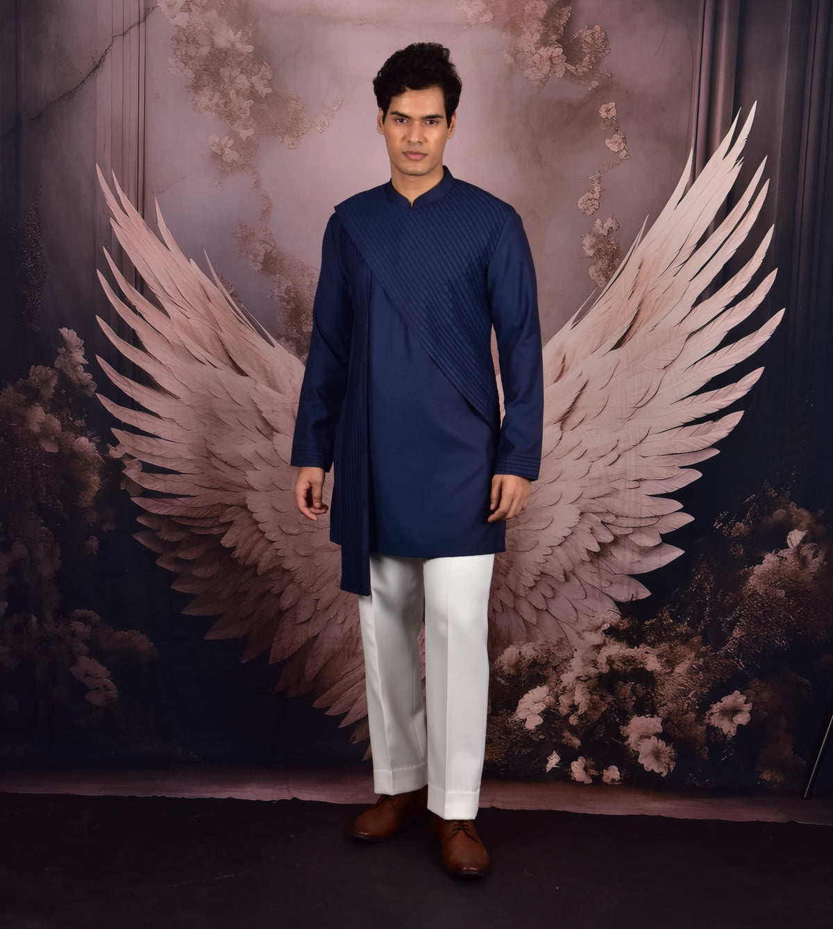 Dark Blue Kurta with Pintuck Detail