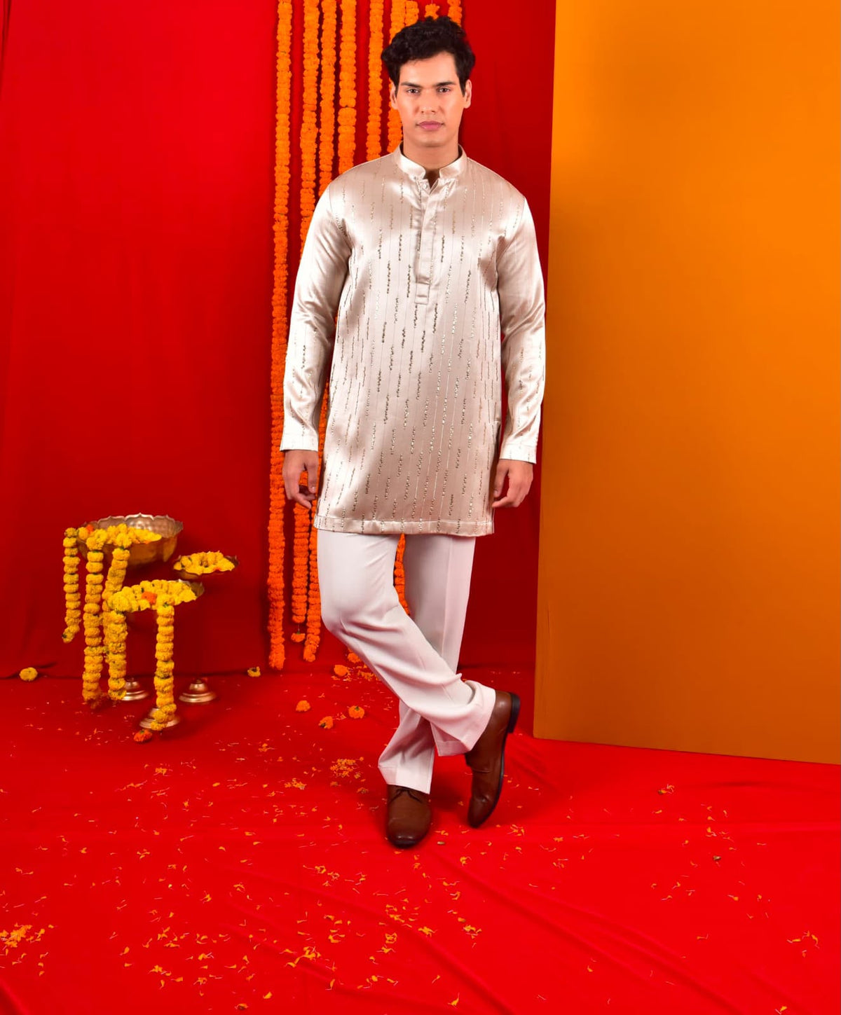 Rose Gold Kurta with Sequin Embroidery