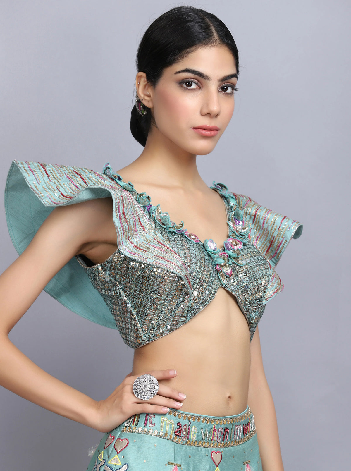 Tarini Bhatia In Sapphire Blue Handpainted Lehenga Set