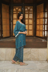 Peacock Blue Embroidered Kurta Set