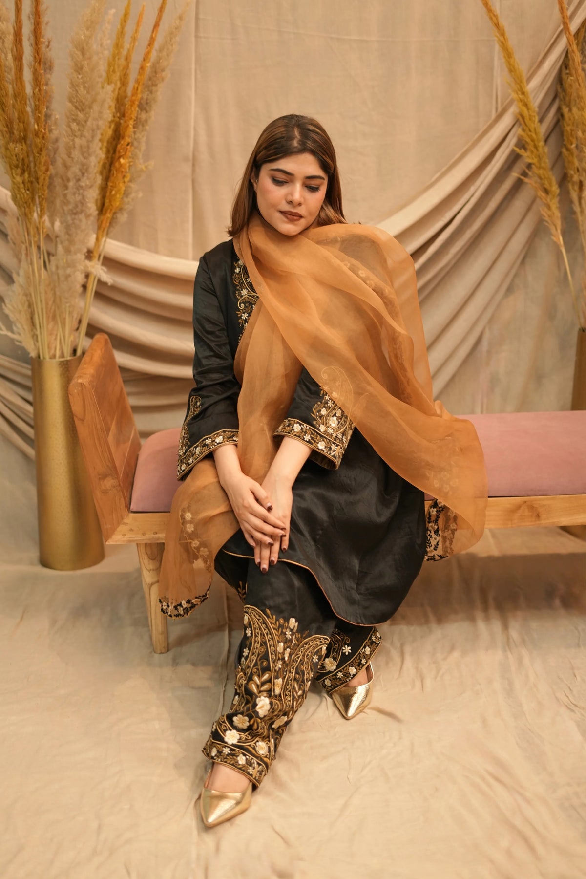 Mehar-E-Shaam Mashru Silk With Organza Dupatta