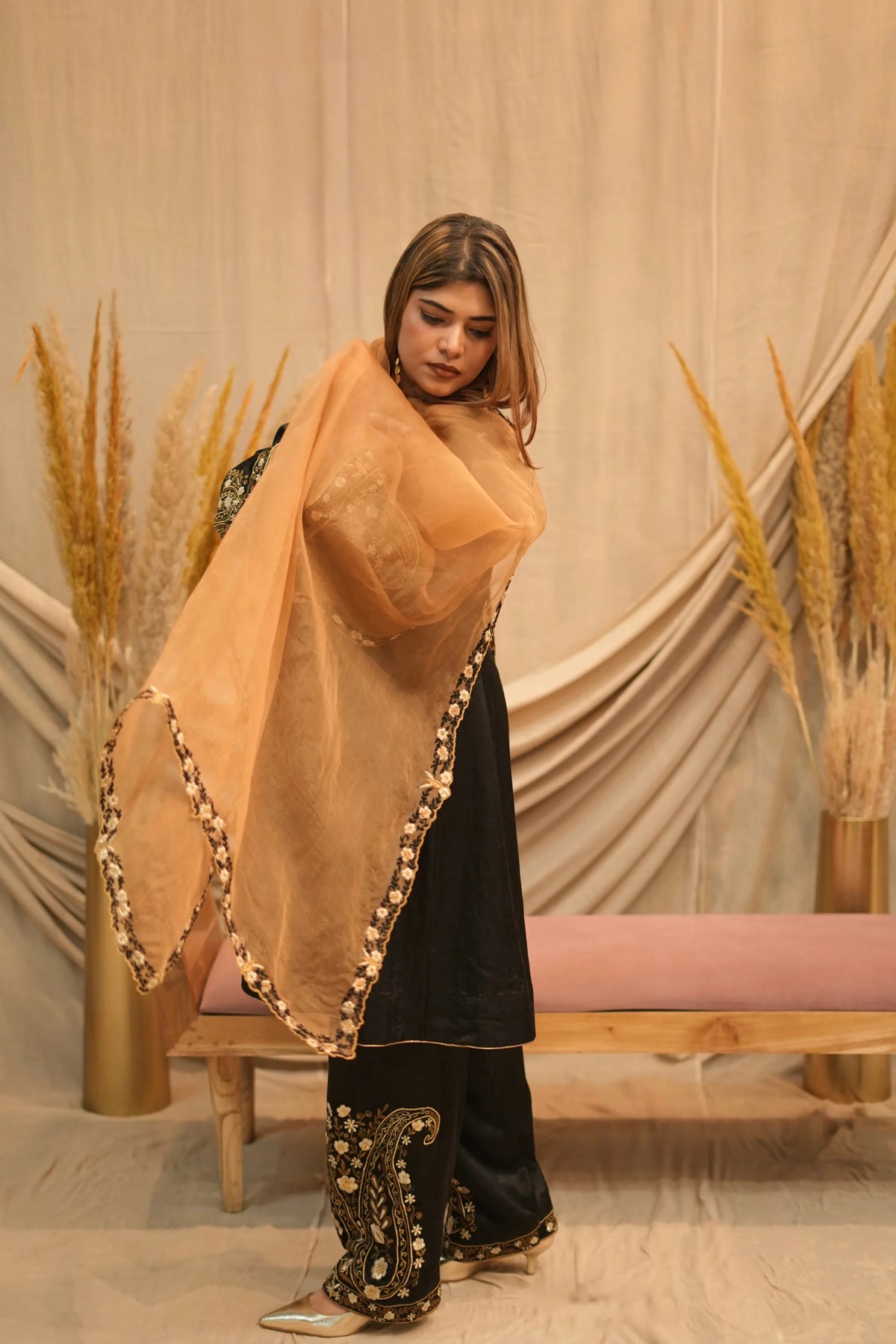 Mehar-E-Shaam Mashru Silk With Organza Dupatta