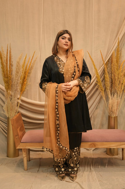 Mehar-E-Shaam Mashru Silk With Organza Dupatta