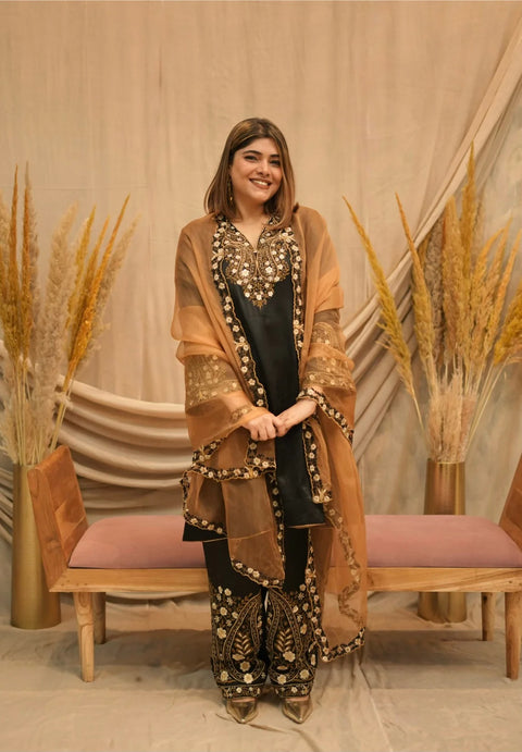 Mehar-E-Shaam Mashru Silk With Organza Dupatta