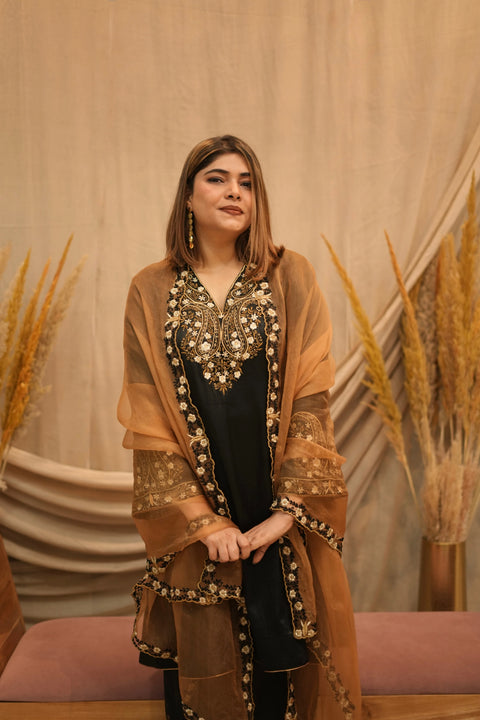 Mehar-E-Shaam Mashru Silk With Organza Dupatta