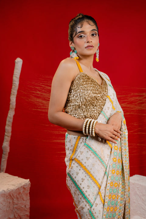 Yellow Georgette Embroidered Saree
